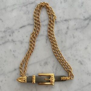 Milli Gold Chain Belt with Grey Leather
